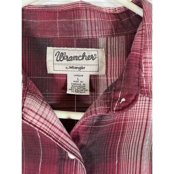WRANGLER Wrancher Women’s Button Up Red Silver Plaid L Western Cowgirl Rodeo - Picture 3 of 11